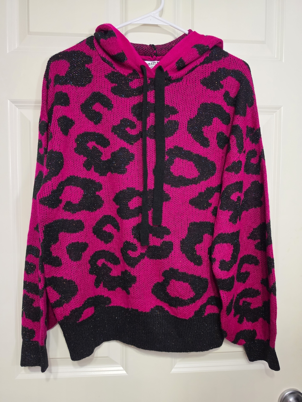 Crazy Train Hot Pink & Black Leopard Print Hoodie - Picture 3 of 9